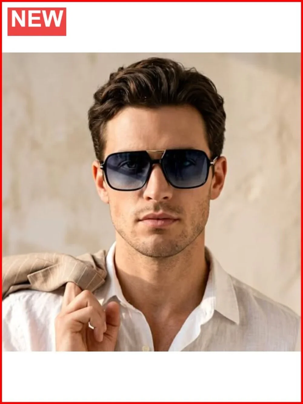 Retro Square Aviator Sunglasses, UV400 Protection, Oversized Frame